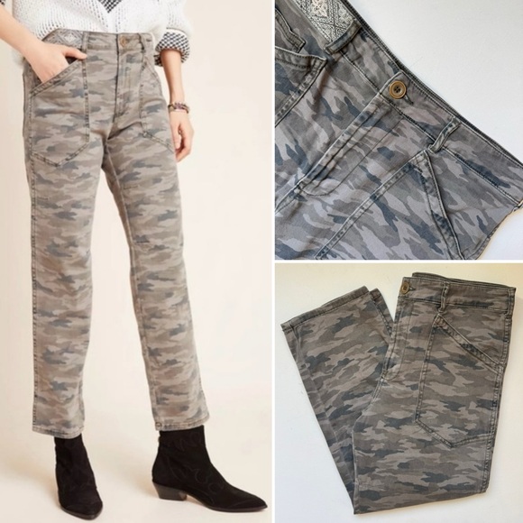 By Anthropologie Mavis Embroidered Camo Utility Pants - Picture 1 of 10